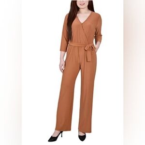 NY Collection Petite Belted Jumpsuit Meerkat PXL